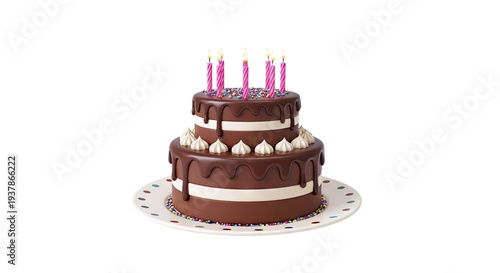Two-Tier Chocolate Birthday Cake with Pink Candles