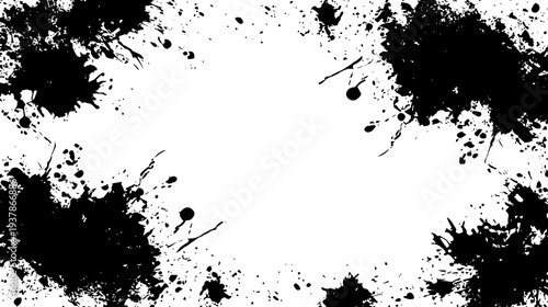 Black Ink Splash and Grunge Paint Splatter Background, Abstract Vector Texture