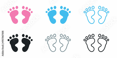 Baby footprints in varying colors and styles including outline variations