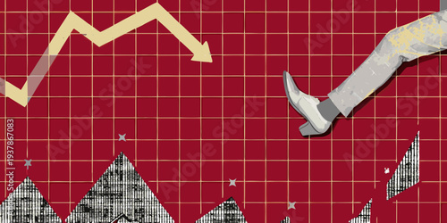 Economic downturn symbolized by a foot stepping on a declining graph