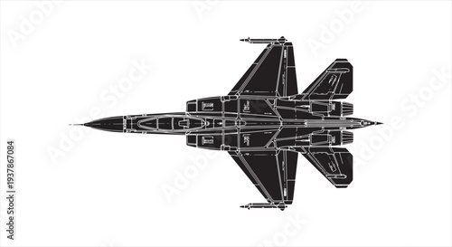 Fighter Jet Blueprint – Military Aircraft Aerospace Engineering CAD Technical Drawing