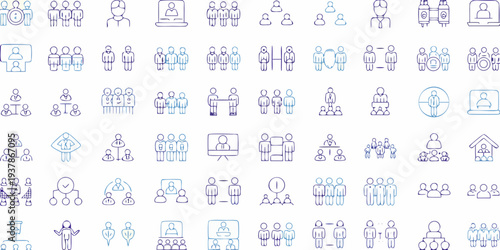 Collection of diverse line art icons depicting people and interactions