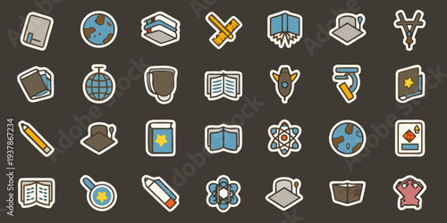 Collection of colorful school and education related icon stickers
