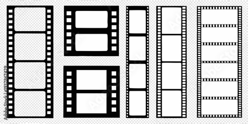 Collection of black and white filmstrip frames on a gray background