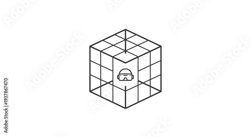 Simple Line Drawing of a Cube Structure.