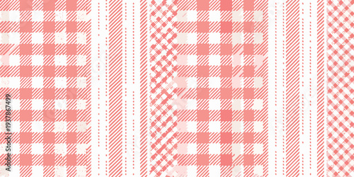 Red and white gingham patterns repeating vertically across the image