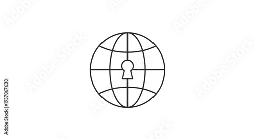 Simple Line Drawing of Globe with Keyhole.