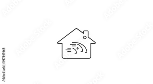 Simple Line Drawing of House with Signal.