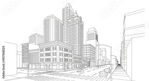 Cityscape Sketch with Tall Buildings.