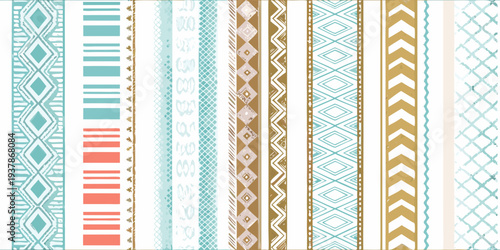 Colorful geometric patterns create a vibrant and decorative striped background