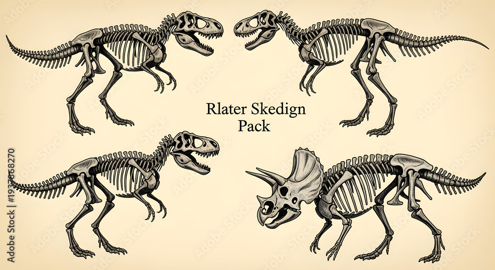 Naklejka premium Authentic museum-style dinosaur sketches. Rough charcoal texture for a vintage, educational feel. 