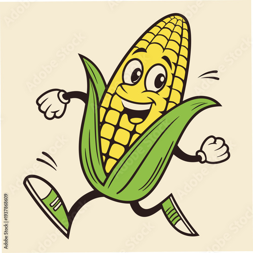 Vector illustration of Happy Green Pea Pod Cartoon Character Jumping Illustration