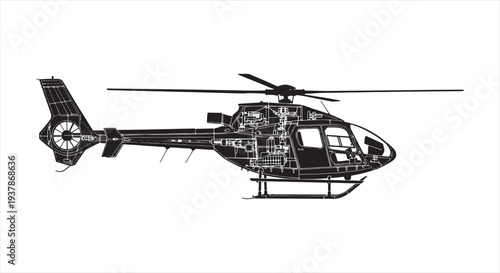 Helicopter Blueprint – CAD Vehicle Technical Diagram for Aviation Design