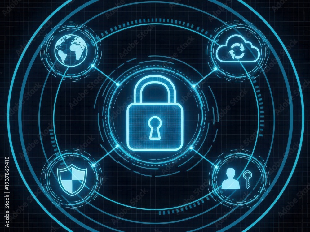 Fototapeta premium Glowing Blue Cybersecurity Network with Global Data Protection