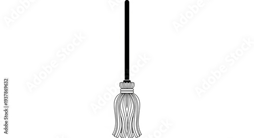 Detailed illustration of a decorative, ornate, and elegant broom with a long handle.
