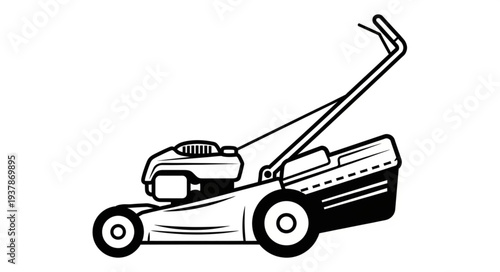 Detailed illustration of a lawnmower, perfect for gardening and landscaping tasks.
