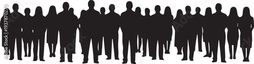 Large crowd of people vector silhouette illustration showing diverse community gathering