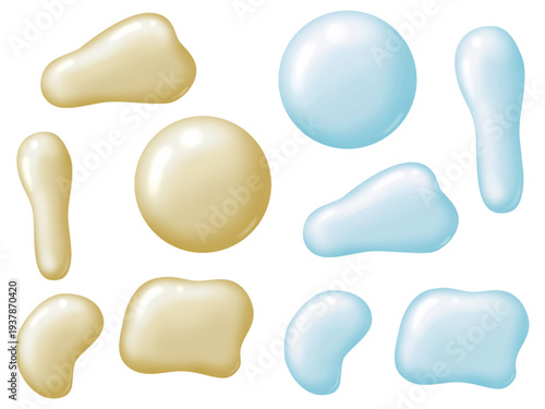 金色と水色の液体のようなフレーム素材セット