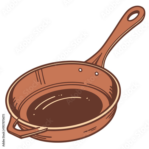 Vector illustration of Copper Skillet Frying Pan Kitchenware Illustration Isolated on White