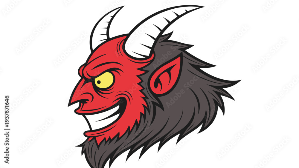 custom made wallpaper toronto digitalVector illustration of Mischievous Red Devil Head Profile with Horns and a Wicked Grin Cartoon Illustration