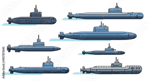 Collection of Submarines in Various Profiles.