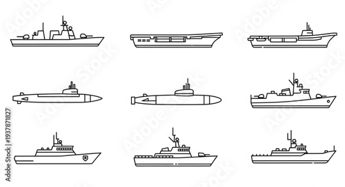 Collection of Naval Warship Silhouettes.