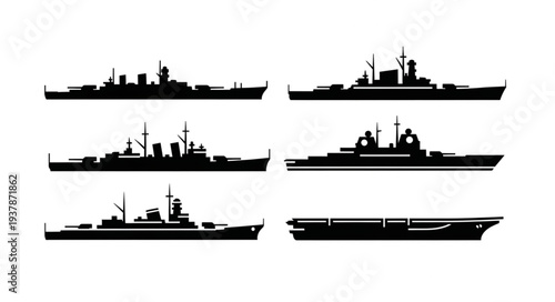 Collection of Naval Warship Silhouettes.