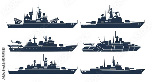 Collection of Naval Warship Silhouettes.