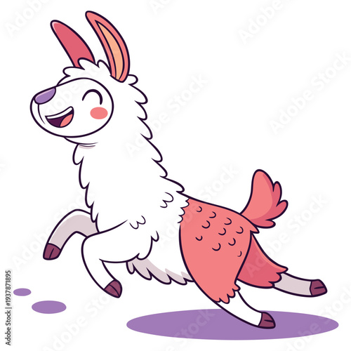 Vector illustration of Cute Cartoon Llama Character Happily Jumping and Playing with Energetic Pose.