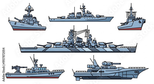 Collection of Naval Warships and Destroyers.