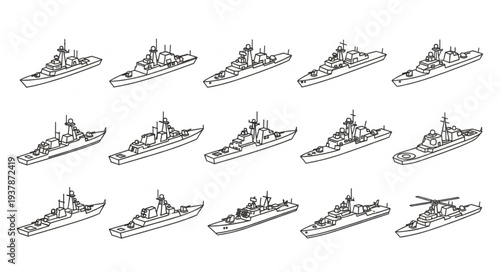 Collection of Naval Warships Illustration.