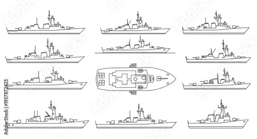 Collection of Naval Warships Illustration.