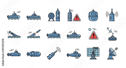 Collection of Navy Ships and Boats Icons.