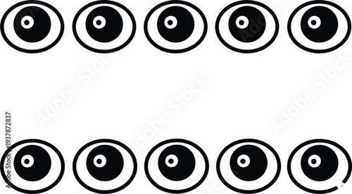 Minimalist Vector Illustration of Ten Stylized Human Eyes Arranged in Two Rows on White Background for Surveillance Concepts, Vision Awareness, and Abstract Graphic Design