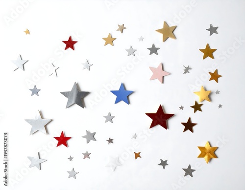 A colorful array of stars scattered across a plain white surface