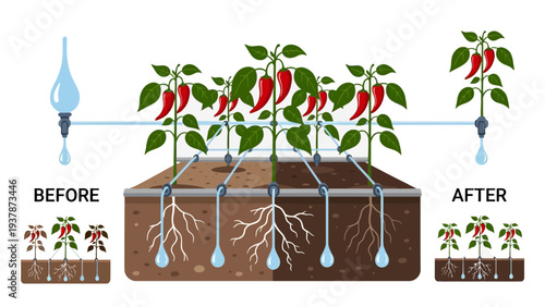 Spring tulips and fresh sprouts growing in a garden with green leaves and soil representing new life in nature