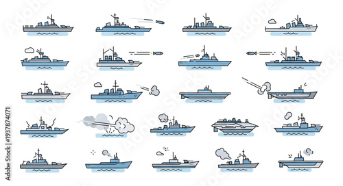 Collection of Various Navy Ship Illustrations.