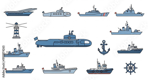 Collection of Various Navy Ships and Icons.