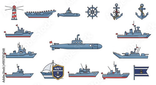 Collection of Various Navy Ships and Anchors.