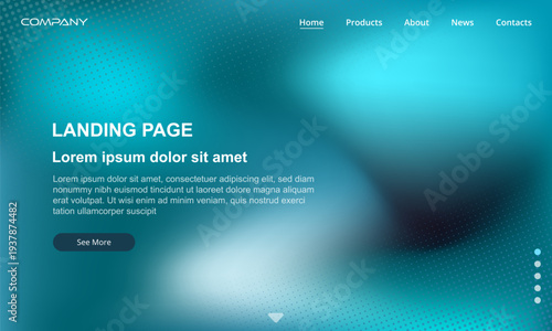 Landing page hero, gradient abstract background, teal cyan blur with floating sphere and soft bokeh lighting, minimal UI mockup showing subtle call to action button and clean typography, modern