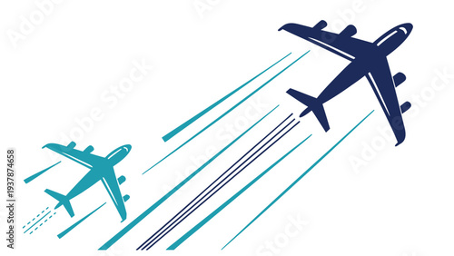 Vector illustration of Dynamic Airplanes Flying with Gradient Streaks Global Travel and Logistics Vector