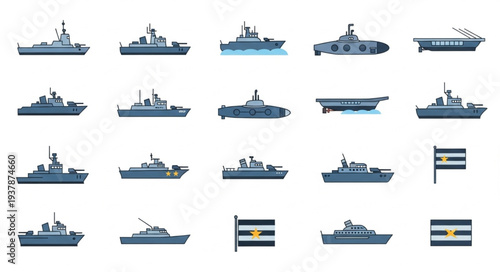 Collection of Various Naval Ship Illustrations.