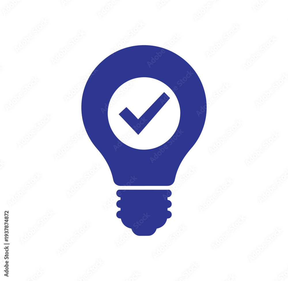 Fototapeta premium Blue light bulb icon with check mark symbol inside isolated on white background