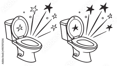 Vector illustration of Sparkling Clean Toilet Bowl with Stars - Hygiene and Bathroom Care Vector Illustration