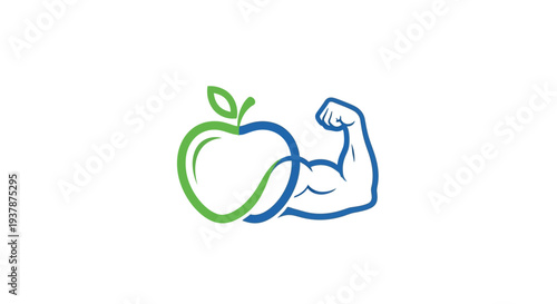 Stylized Apple and Flexed Arm Logo.
