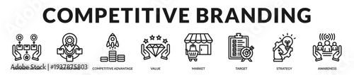 Competitive branding banner focused on strategic differentiation and market leadership positioning in Lineal Icon Style
