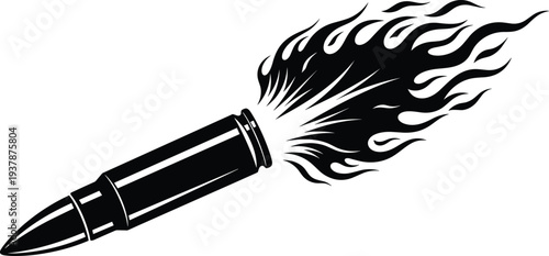 Bullet silhouette illustration, motion artwork design, speed flame graphic, power symbol drawing, velocity impact artwork, dynamic force icon, black white
