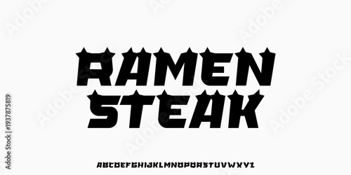 RamenSteak Font ,Bold angular display font inspired by Japanese food posters, perfect for restaurant branding, menu titles and street food designs. vector illustration