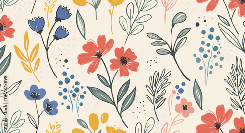 Contemporary floral motif with abstract shapes and smooth color blending