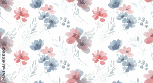 Whimsical arrangement of flowers and leaves in a seamless and decorative layout